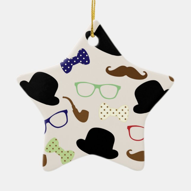 Glasses, Hats and Moustache Ceramic Tree Decoration (Front)