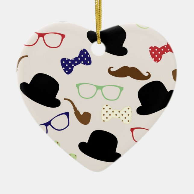 Glasses, Hats and Moustache Ceramic Tree Decoration (Front)