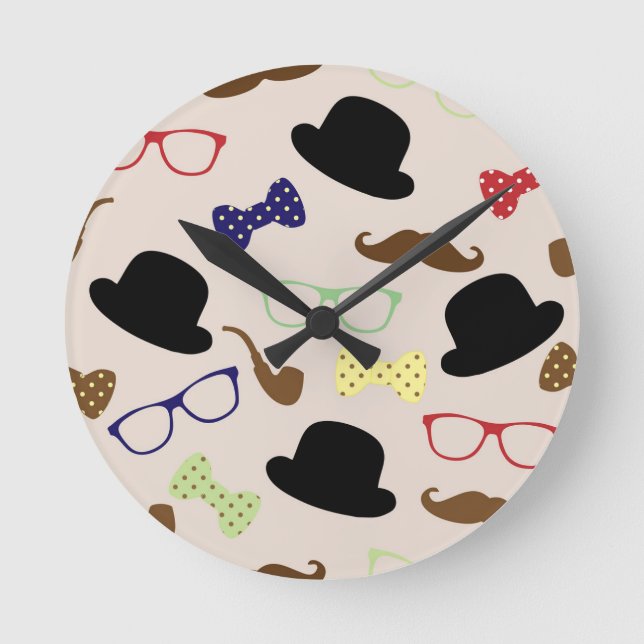 Glasses, Hats and Moustache Round Clock (Front)