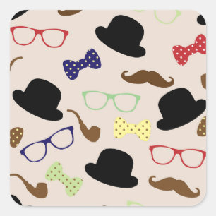 Glasses, Hats and Moustache Square Sticker