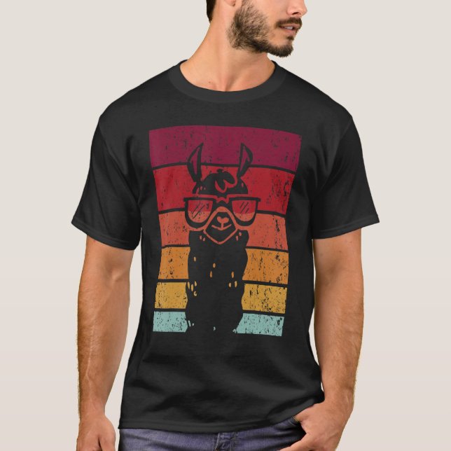Glasses Llama Retro Style Alpaca Llama Vicuña Lami T-Shirt (Front)