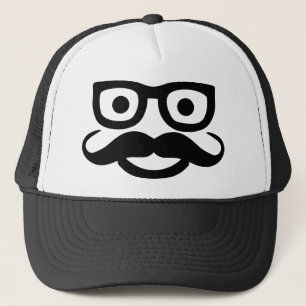 glasses moustache trucker hat