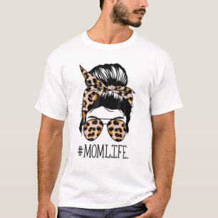 Glasses Mum Life Leopard Cheetah Messy Bun Mother' T-Shirt