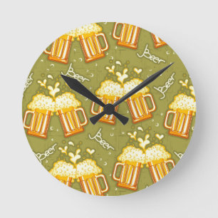 Glasses Of Beer Pattern Round Clock