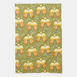 Glasses Of Beer Pattern Tea Towel