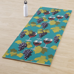 Glasses Of Red Wine And Purple Grapes Teal Yoga Mat