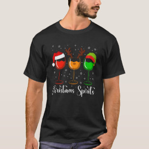Glasses Of Wine Christmas Spirits Xmas Lights Elf  T-Shirt