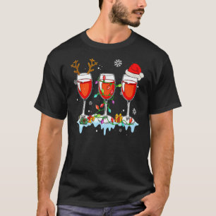 Glasses Of Wine Xmas Light Reindeer Santa Hat  Dri T-Shirt