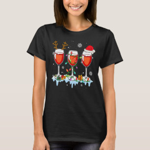 Glasses Of Wine Xmas Light Reindeer Santa Hat Drin T-Shirt