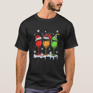 Glasses Of Wine Xmas Santa Hat Drinking Christmas T-Shirt