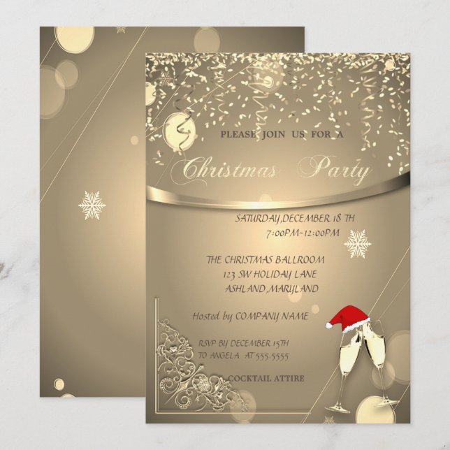 Glasses,Santa Hat,Confetti CompanyChristmas Party Invitation (Front/Back)