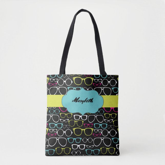Glasses Spectacles Personalised Tote Bag in Black (Front)