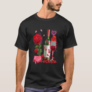Glasses Wine Rose Heart Funny Couple Valentines Da T-Shirt