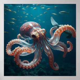Glasslike Octopus in the Deep Sea Poster
