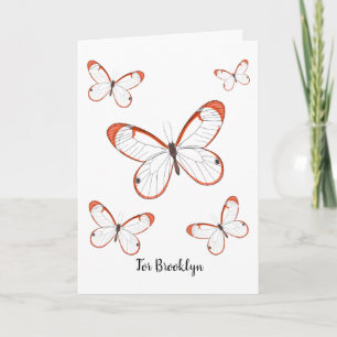Glasswing butterfly cartoon illustration  card