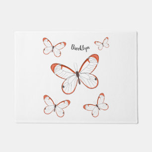 Glasswing butterfly cartoon illustration doormat