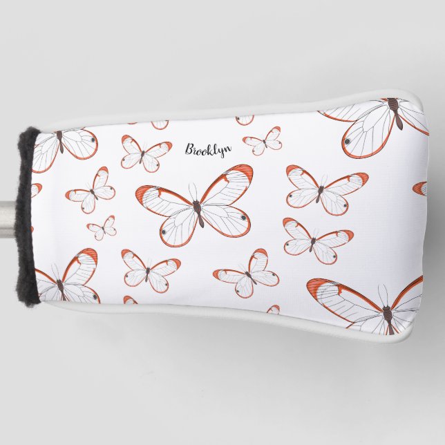 Glasswing butterfly cartoon illustration golf head cover (Front)