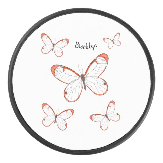 Glasswing butterfly cartoon illustration hockey puck (Front)