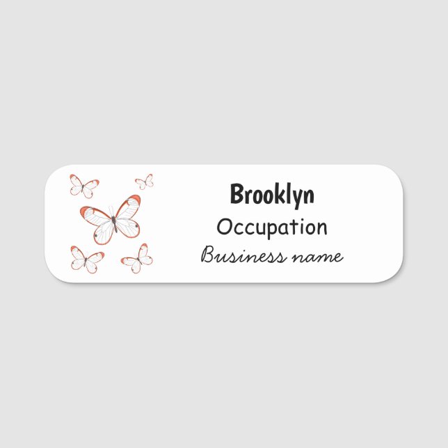 Glasswing butterfly cartoon illustration name tag (Front)