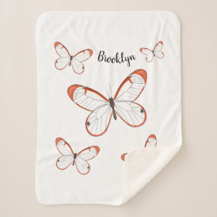 Glasswing butterfly cartoon illustration sherpa blanket