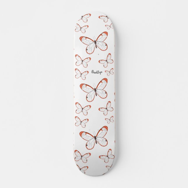 Glasswing butterfly cartoon illustration skateboard (Front)