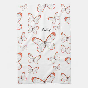 Glasswing butterfly cartoon illustration tea towel