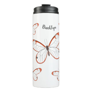 Glasswing butterfly cartoon illustration thermal tumbler