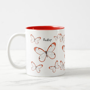 Glasswing butterfly cartoon illustration Two-Tone coffee mug
