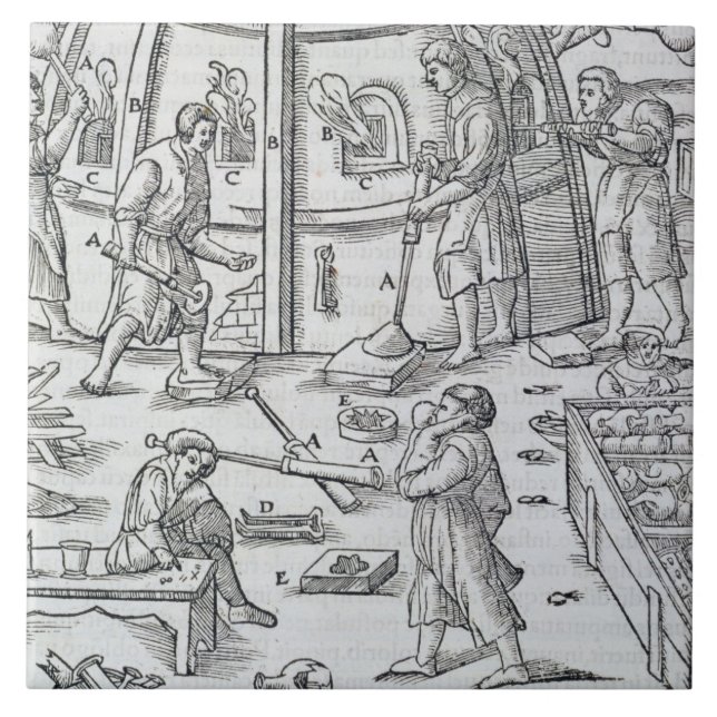 Glassworks, illustration showing the marble furnac ceramic tile (Front)