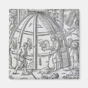 Glassworks, illustration showing the marble furnac magnet