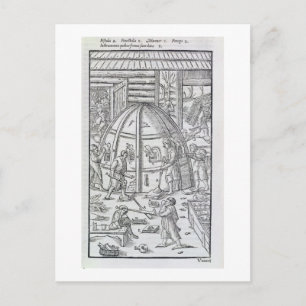 Glassworks, illustration showing the marble furnac postcard