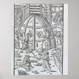 Glassworks, illustration showing the marble furnac poster