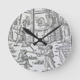 Glassworks, illustration showing the marble furnac round clock