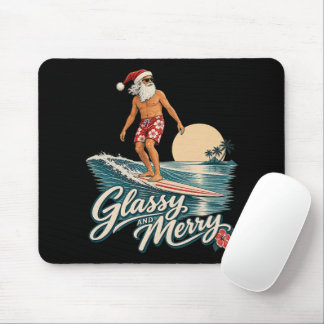 Glassy and Merry Surf Santa Christmas Mouse Pad