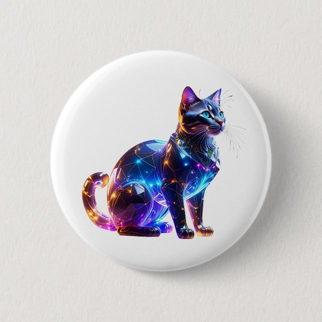 Glassy Colourful Cat 6 Cm Round Badge (Front)