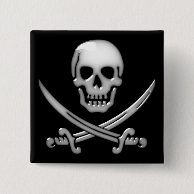 Glassy Pirate Skull & Sword Crossbones 15 Cm Square Badge (Front)