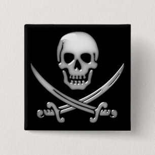 Glassy Pirate Skull & Sword Crossbones 15 Cm Square Badge