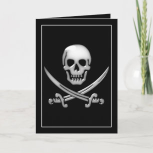 Glassy Pirate Skull & Sword Crossbones Card