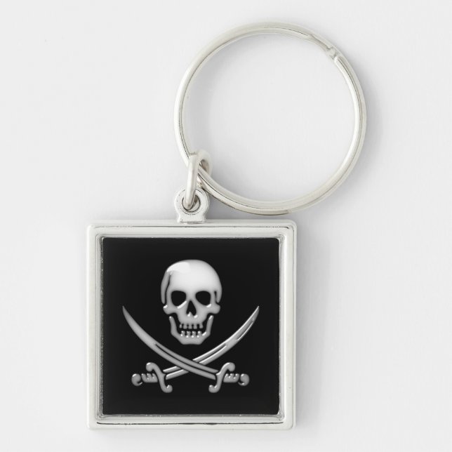 Glassy Pirate Skull & Sword Crossbones Key Ring (Front)