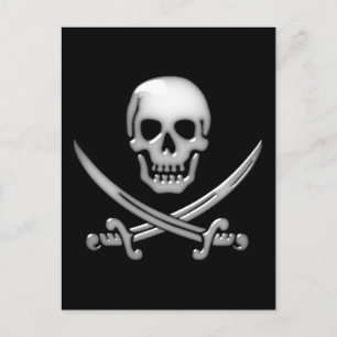 Glassy Pirate Skull & Sword Crossbones Postcard