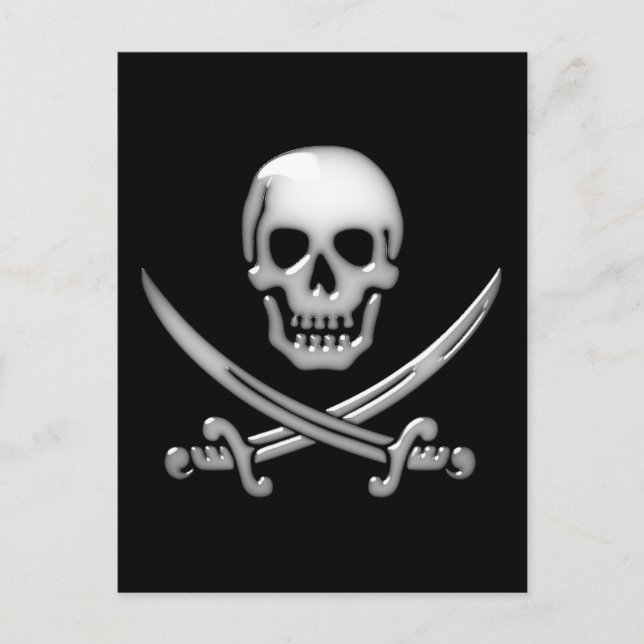 Glassy Pirate Skull & Sword Crossbones Postcard (Front)
