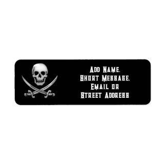 Glassy Pirate Skull & Sword Crossbones Return Address Label