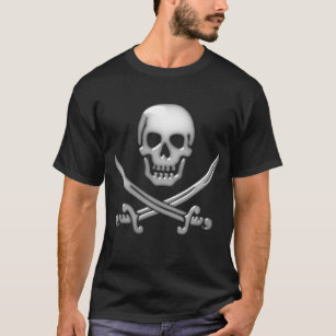 Glassy Pirate Skull & Sword Crossbones T-Shirt