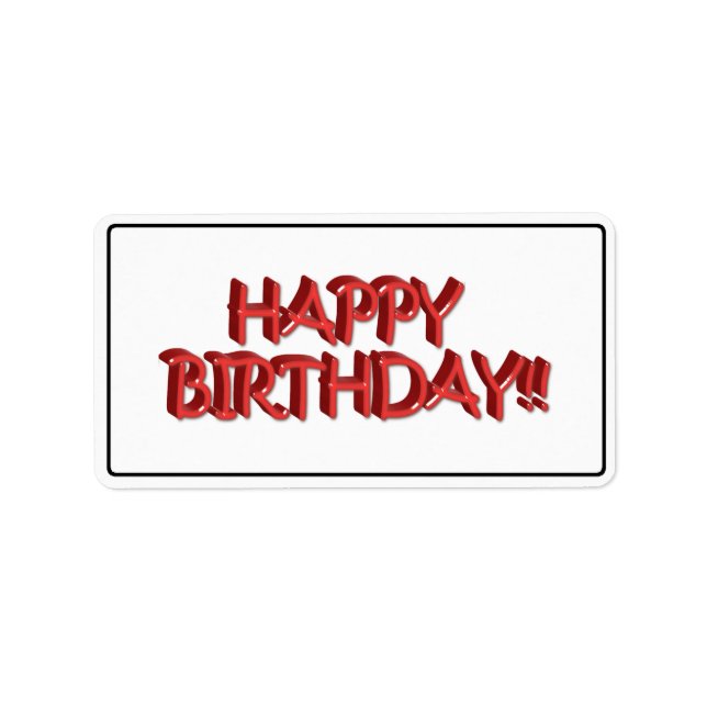 Glassy Red Happy Birthday Text Image Label (Front)