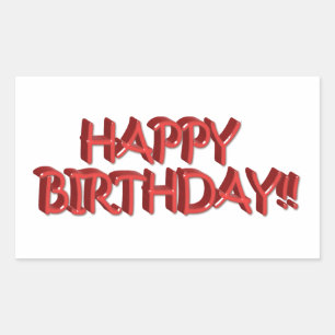 Glassy Red Happy Birthday Text Image Rectangular Sticker
