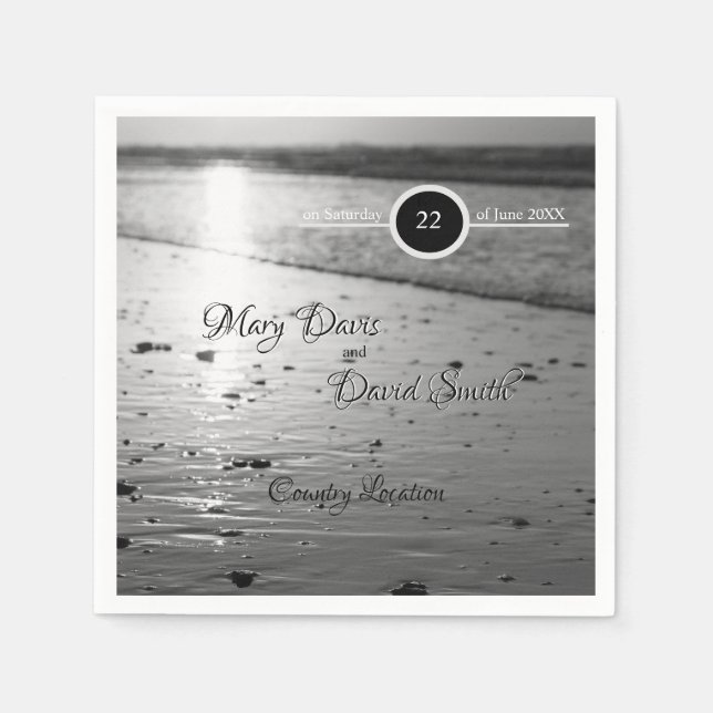 Glassy Sand Grayscale Wedding Napkin (Front)