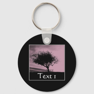 Glastonbury Hawthorn. Tree on Hill. Pink, Black. Key Ring