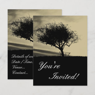Glastonbury Hawthorn. Tree on Hill. Sepia Colour. Invitation