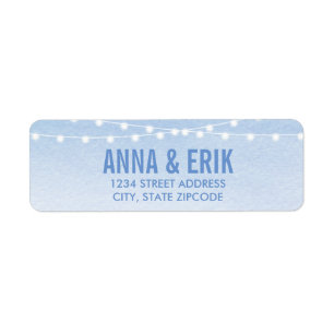 Glaucous Blue Watercolor String Lights Return Address Label