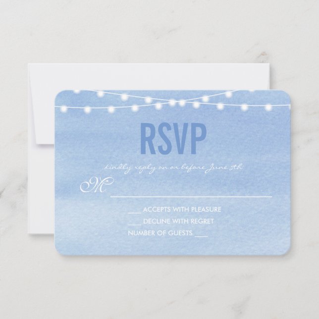 Glaucous Blue Watercolor String Lights RSVP Card (Front)